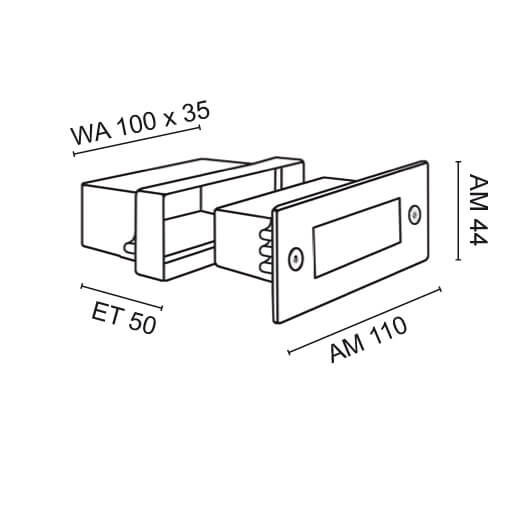 LED Einbauleuchte edelstahl für außen ET 50, WA 100 x 35, AM 110 x 44