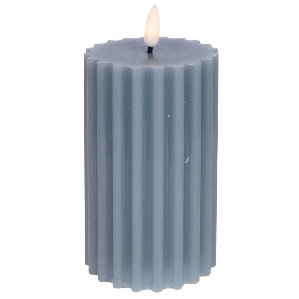 LED-Echtwachskerzen FLAMME STRIPE 1 warmweiße flackernde LED H150 Ø75 blau