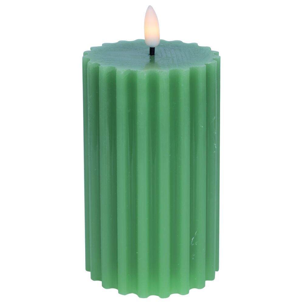LED-Echtwachskerzen FLAMME STRIPE 1 warmweiße flackernde LED H150 Ø75 grün