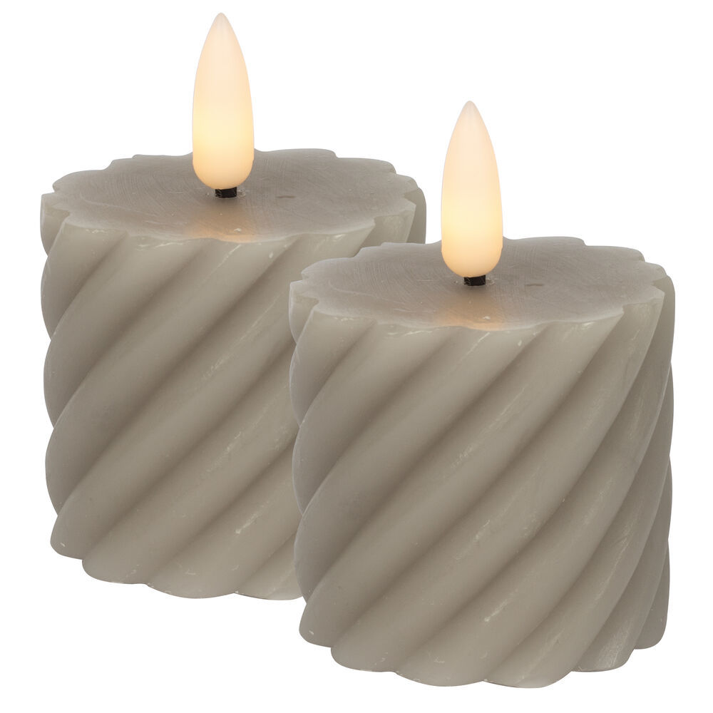 LED-Echtwachskerzen FLAMME SWIRL VOTIVE 1 warmweiße flackernde LED 2er-Set H 70, Ø 50 grau