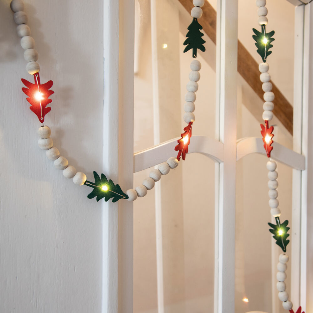 LED-Minilichterkette Perlen und Weihnachtsbäume 20 warmweiße LEDs grün/rot