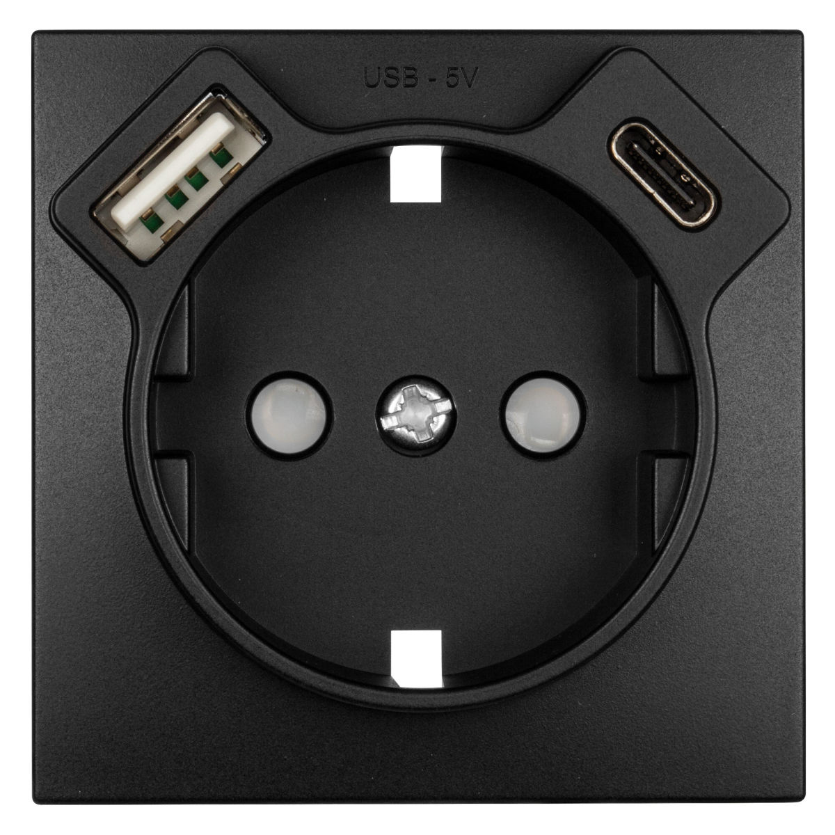 Zentralplatte für Schutzkontaktsteckdose 1 x USB-A + 1 x USB-C LOGUS 90 schwarz-matt Zentralplatte für Schutzkontaktsteckdose 1 x USB-A + 1 x USB-C LOGUS 90 schwarz-matt
