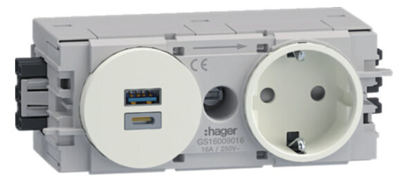 Steckdose 1-fach GS16009016 m. USB-Charger A+C 15W Steckdose 1-fach GS16009016 m. USB-Charger A+C 15W