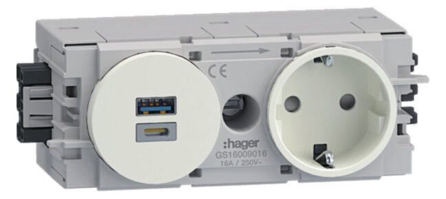 Steckdose 1-fach GS16009016 m. USB-Charger A+C 15W Steckdose 1-fach GS16009016 m. USB-Charger A+C 15W