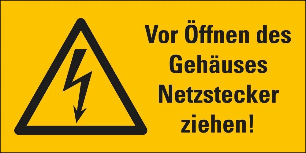 Warnschild Vor Öffnen des Gehäuses Netzstecker ziehen Blitzpfeil Folie selbstklebend 74 x 37 mm 1 Stück Warnschild Vor Öffnen des Gehäuses Netzstecker ziehen Blitzpfeil Folie selbstklebend 74 x 37 mm 1 Stück