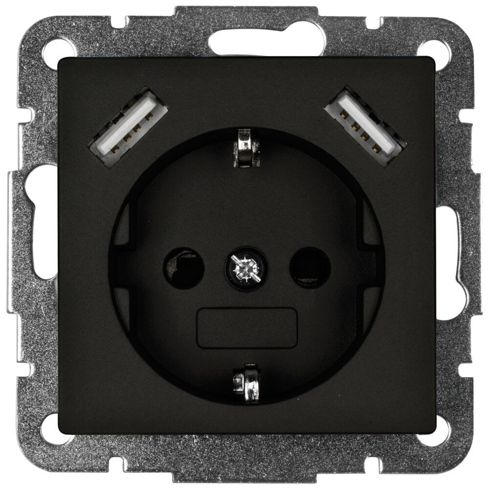 Kombi-Steckdose 2 x USB-Ausgang 5V schwarz Kombi-Steckdose 2 x USB-Ausgang 5V schwarz