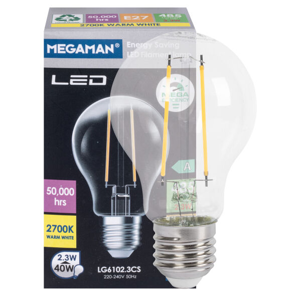 LED-Filament-Lampe MEGA-EFFICIENCY AGL-Form klar E27 2700K 2,3W LED-Filament-Lampe MEGA-EFFICIENCY AGL-Form klar E27 2700K 2,3W
