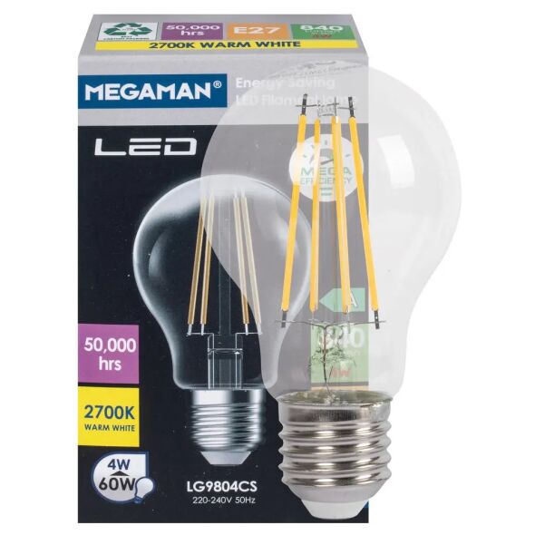 LED-Filament-Lampe MEGA-EFFICIENCY AGL-Form klar E27 2700K 4,0W LED-Filament-Lampe MEGA-EFFICIENCY AGL-Form klar E27 2700K 4,0W
