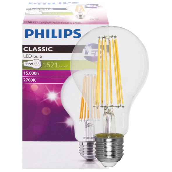 LED-Filamentlampe 10,5W E27 1521lm klar 2700K LED-Filamentlampe 10,5W E27 1521lm klar 2700K