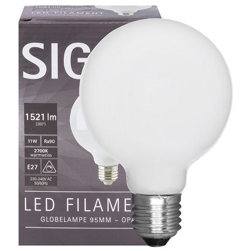 LED-Filament-Lampe Globe-Form opal E27 2700K 11W 1521lm LED-Filament-Lampe Globe-Form opal E27 2700K 11W 1521lm