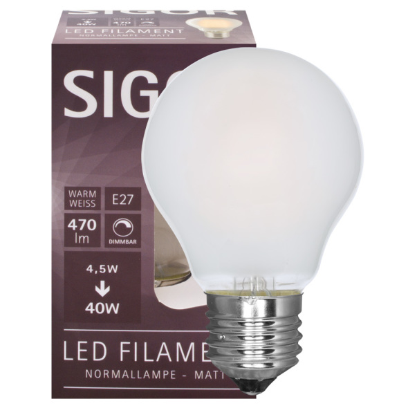 LED-Filamentlampe 4,5W E27 470lm matt dimmbar 60W LED-Filamentlampe 4,5W E27 470lm matt dimmbar 60W