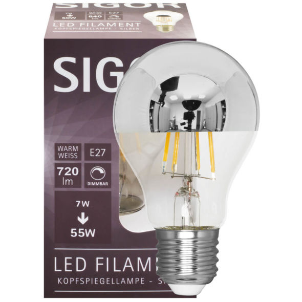 LED-Filamentlampe 7,0W E27 680lm Spiegelkopf dimmbar LED-Filamentlampe 7,0W E27 680lm Spiegelkopf dimmbar