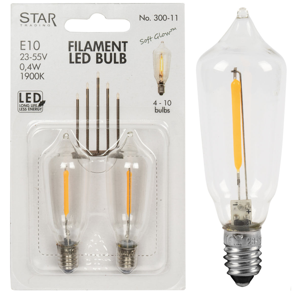 LED-Filament-Topkerze klar E10/23-55V/0,4W 1900K LED-Filament-Topkerze klar E10/23-55V/0,4W 1900K