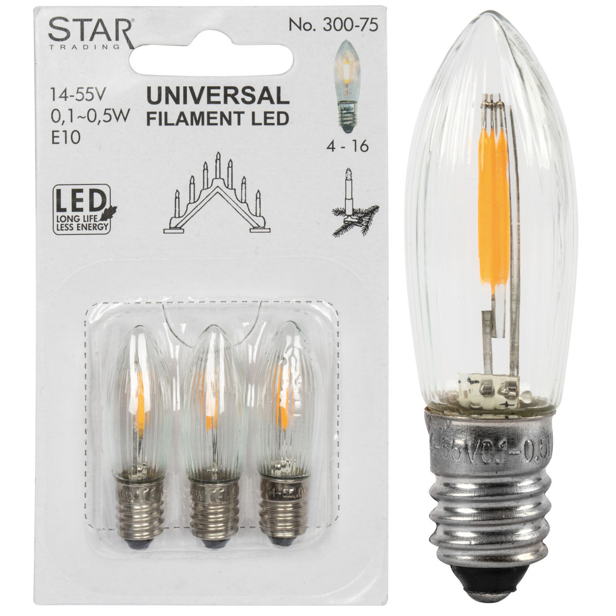 LED-Filament-Topkerze klar E10/14-55V/0,1-0,5W 2100K LED-Filament-Topkerze klar E10/14-55V/0,1-0,5W 2100K