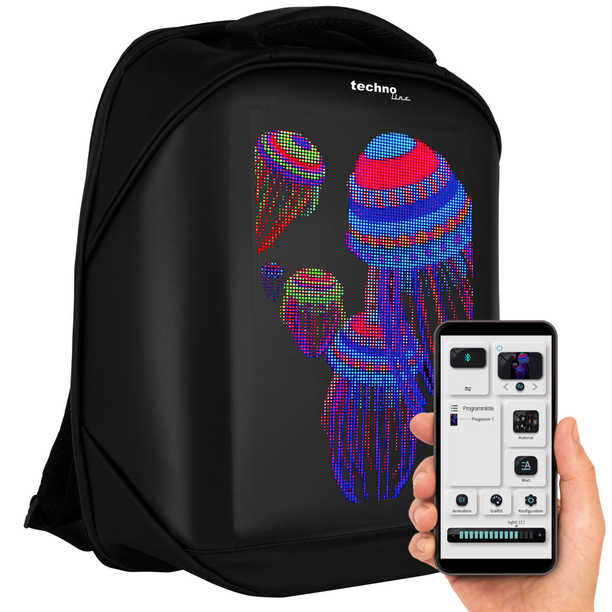 Rucksack mit appgesteuerter Anzeige Rucksack mit appgesteuerter Anzeige