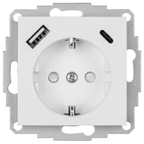 Kombi-Steckdose 1 x USB-A + 1 x USB-C Gesamtleistung max. 3,4A Zentralplatte 55 x 55 reinweiß Kombi-Steckdose 1 x USB-A + 1 x USB-C Gesamtleistung max. 3,4A Zentralplatte 55 x 55 reinweiß