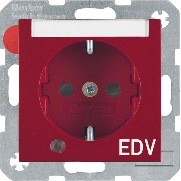 SCHUKO-Steckdose 41108915 rot glänzend Aufdruck EDV SCHUKO-Steckdose 41108915 rot glänzend Aufdruck EDV