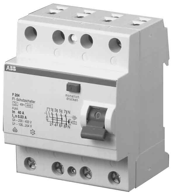 FI-Schutzschalter F204A 4-polig 40A 30mA Typ A 2CSF204123R1400 FI-Schutzschalter F204A 4-polig 40A 30mA Typ A 2CSF204123R1400