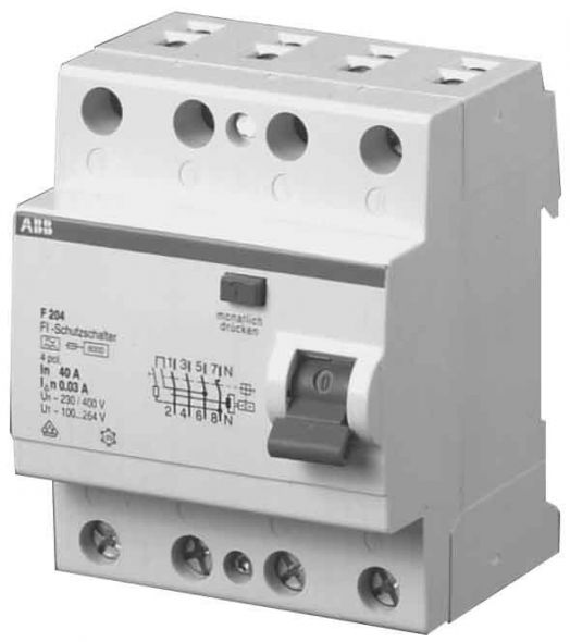 FI-Schutzschalter F204A 4-polig 40A 30mA Typ A 2CSF204123R1400 FI-Schutzschalter F204A 4-polig 40A 30mA Typ A 2CSF204123R1400