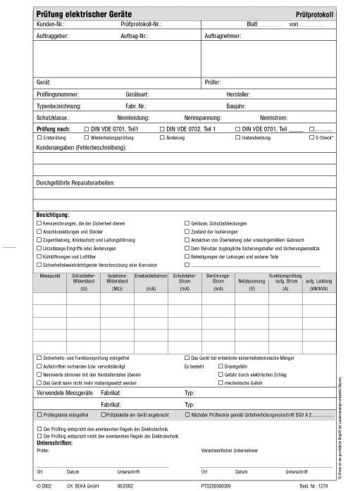 1279 Prüfprotokoll 0701/0702 50 Blatt 1279 Prüfprotokoll 0701/0702 50 Blatt