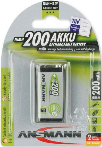 Akku MAX E NiMh 8,4V/200 mAh Block 9V Akku MAX E NiMh 8,4V/200 mAh Block 9V