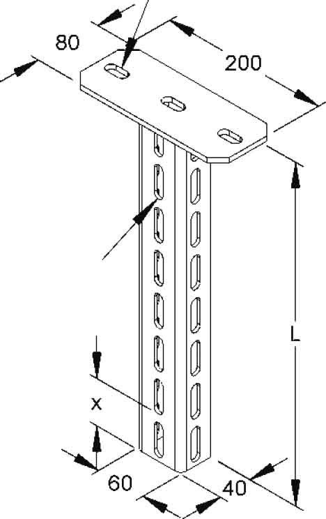 Hängestiel, U-Profil HU 6040/1200 Hängestiel, U-Profil HU 6040/1200