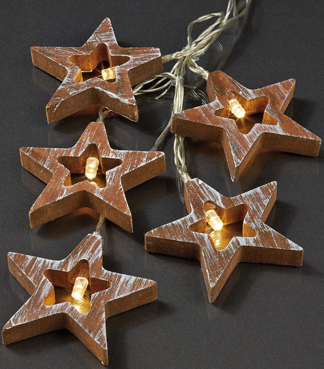 LED-Lichterkette Holzsterne braun 10 flammig LED-Lichterkette Holzsterne braun 10 flammig