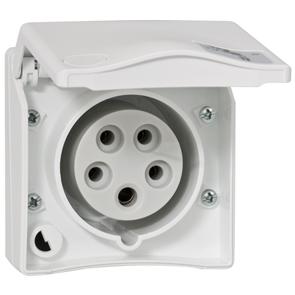 CEE-Anbausteckdose 400V/16A IP44 5-pol weiß CEE-Anbausteckdose 400V/16A IP44 5-pol weiß