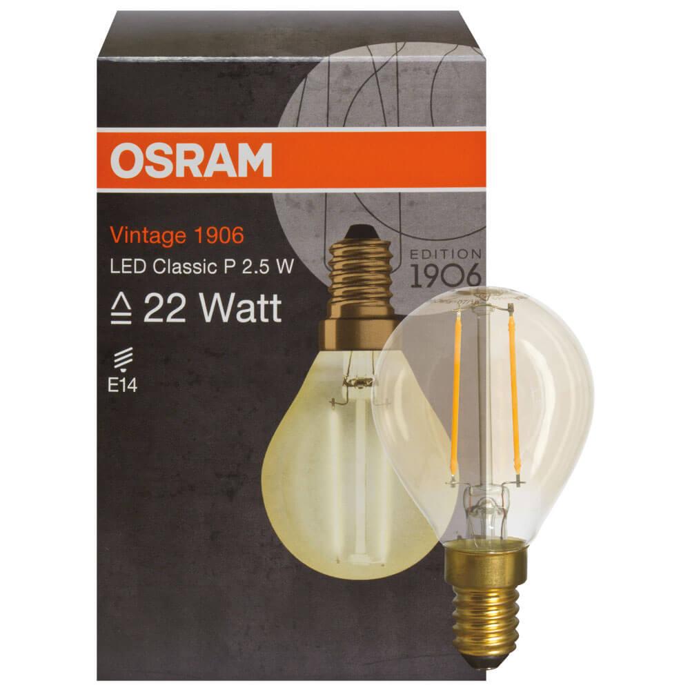 LED-Filament-Lampe VINTAGE 1906 Tropfen-Form, gold E14/2,5W (22W), 650 lm 2500K LED-Filament-Lampe VINTAGE 1906 Tropfen-Form, gold E14/2,5W (22W), 650 lm 2500K