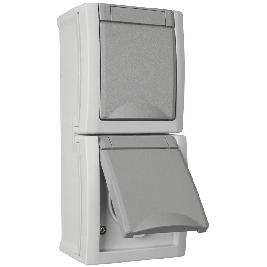 AP/FR Steckdose 2-fach IP54 senkrecht grau AP/FR Steckdose 2-fach IP54 senkrecht grau