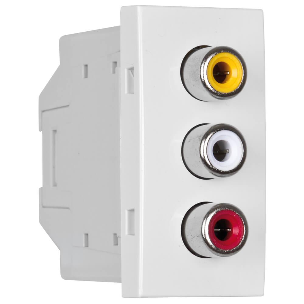 Modul-Einsatz 3 x Chinch Video & Audio L+R reinweiß Modul-Einsatz 3 x Chinch Video & Audio L+R reinweiß