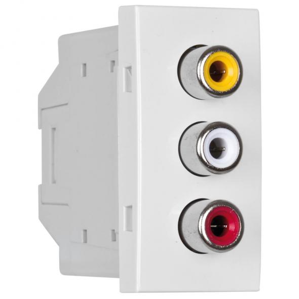 Modul-Einsatz 3 x Chinch Video & Audio L+R reinweiß Modul-Einsatz 3 x Chinch Video & Audio L+R reinweiß