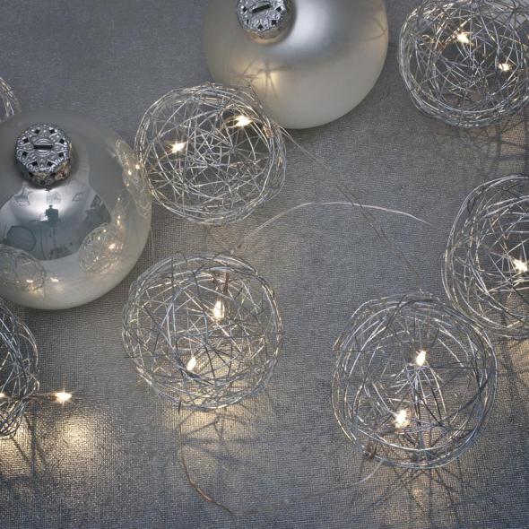 LED-Minilichterkette Metalldrahtbälle silber 20 flammig LED-Minilichterkette Metalldrahtbälle silber 20 flammig