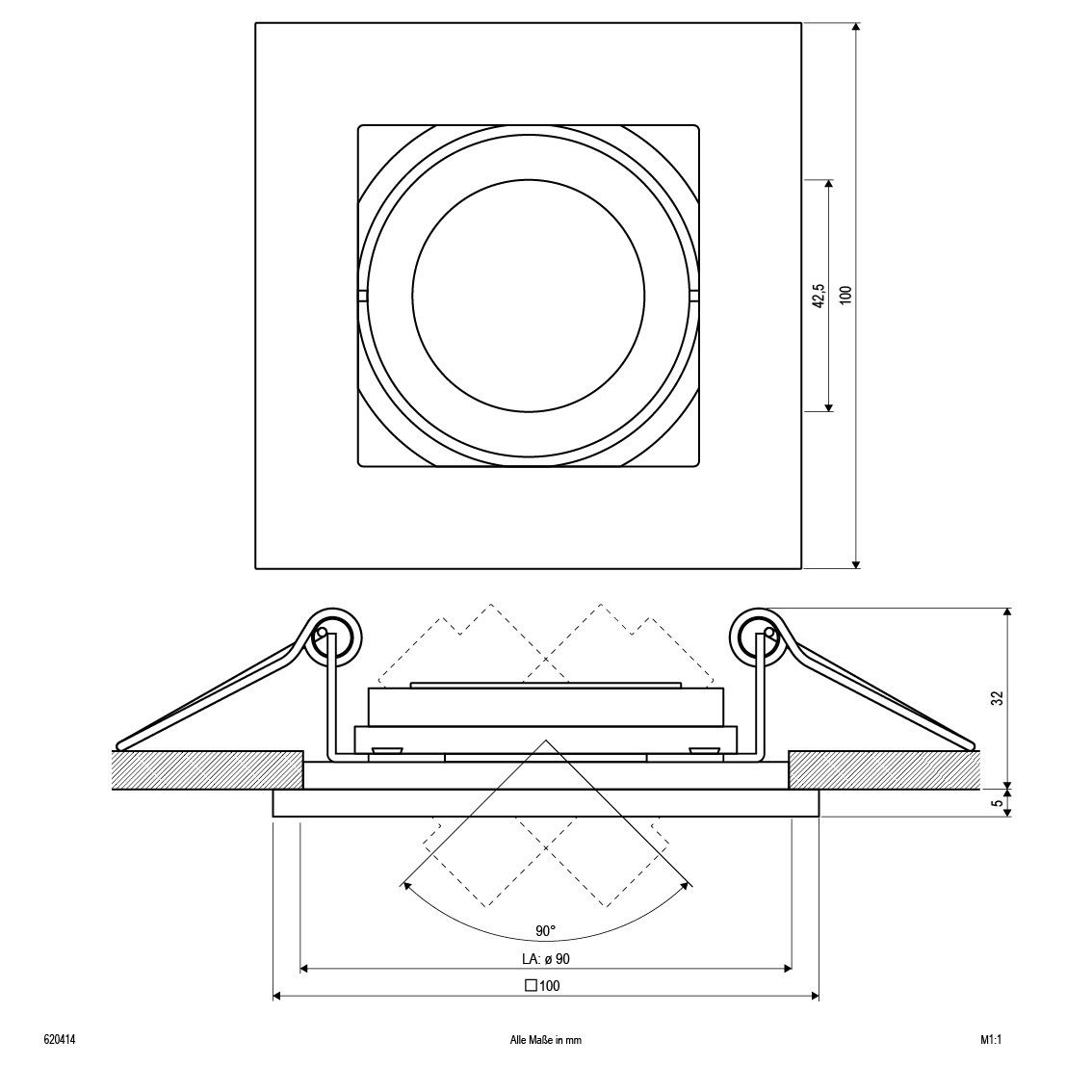 Einbauleuchte quadratisch 620 414