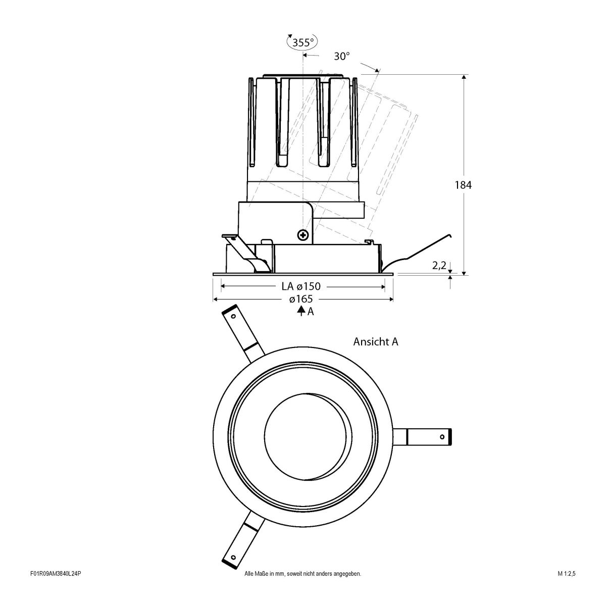 LED-Einbauleuchte modular F01R09AM3840L24P