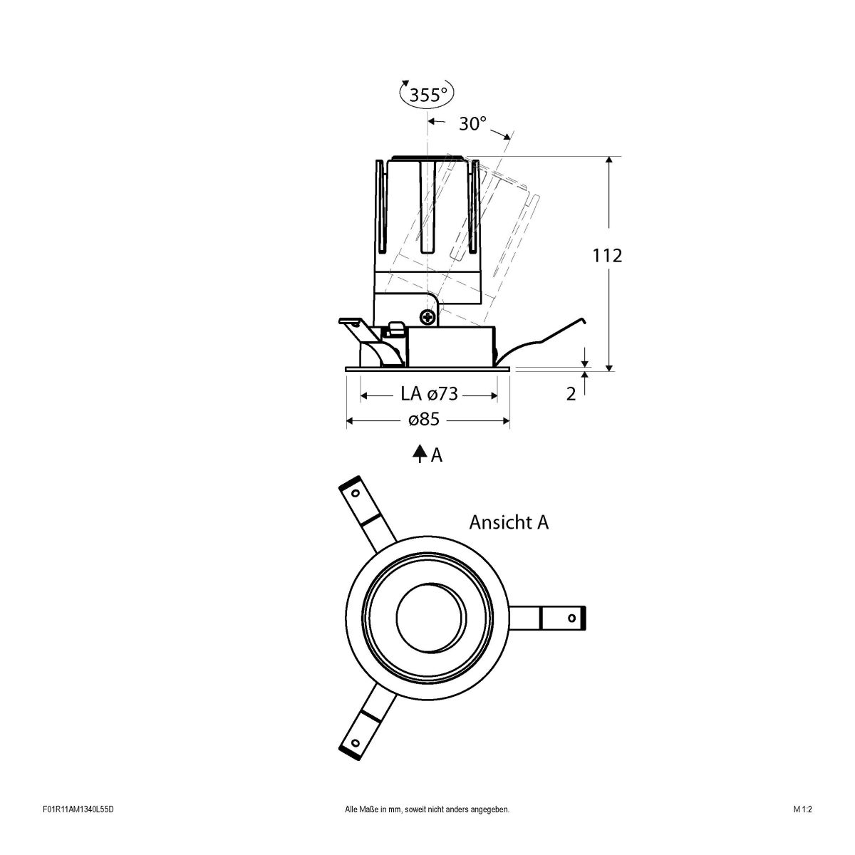 LED-Einbauleuchte modular F01R11AM1340L55D