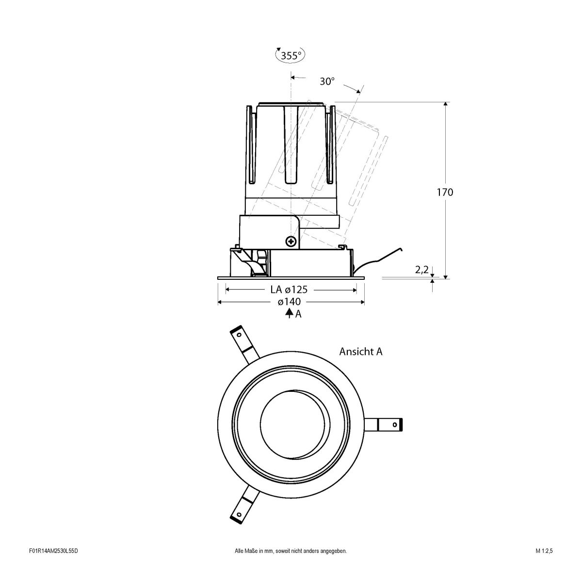 LED-Einbauleuchte modular F01R14AM2530L55D
