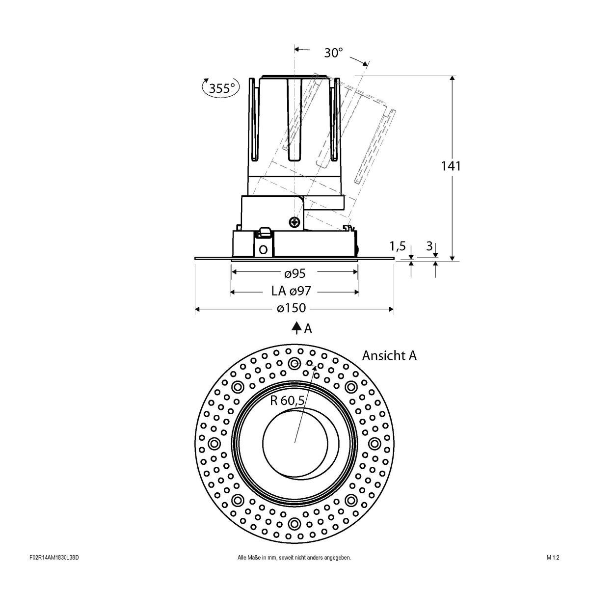 LED-Einbauleuchte modular F02R14AM1830L38D