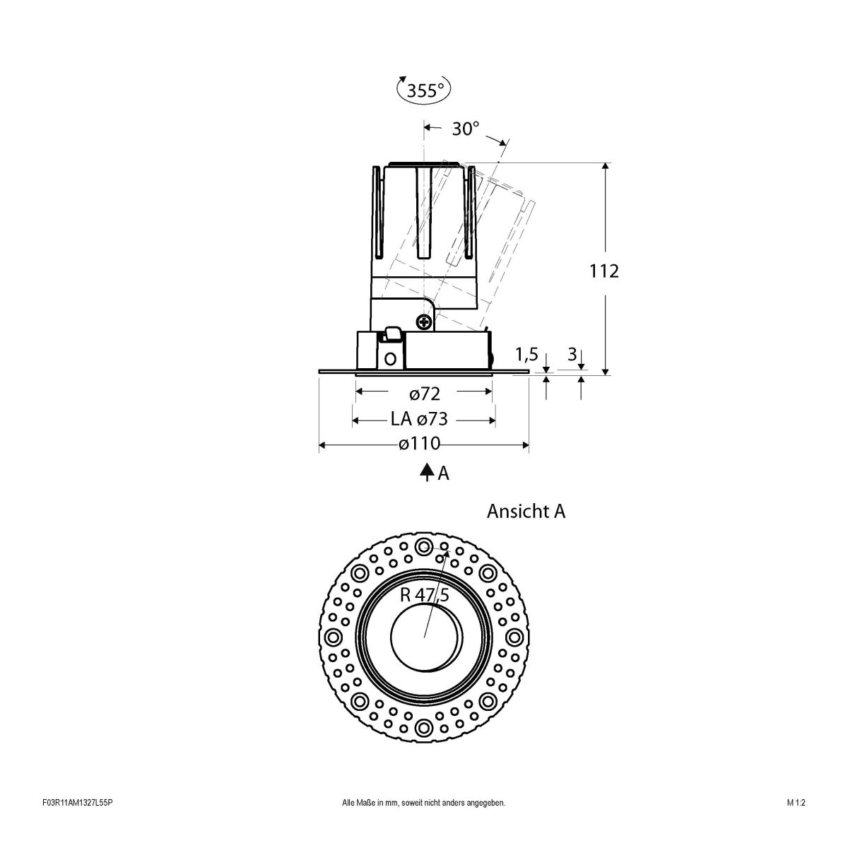 LED-Einbauleuchte modular F03R11AM1327L55P