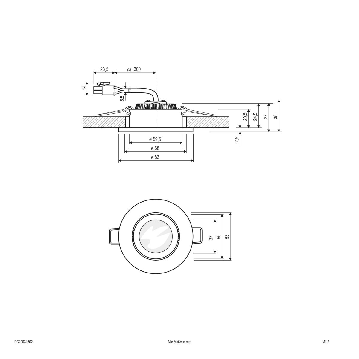 P-LED Deckeneinbauleuchte PC20031602