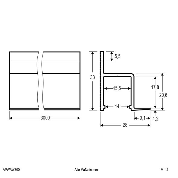 Aluminiumprofil 3m APWAW300 Aluminiumprofil 3m APWAW300