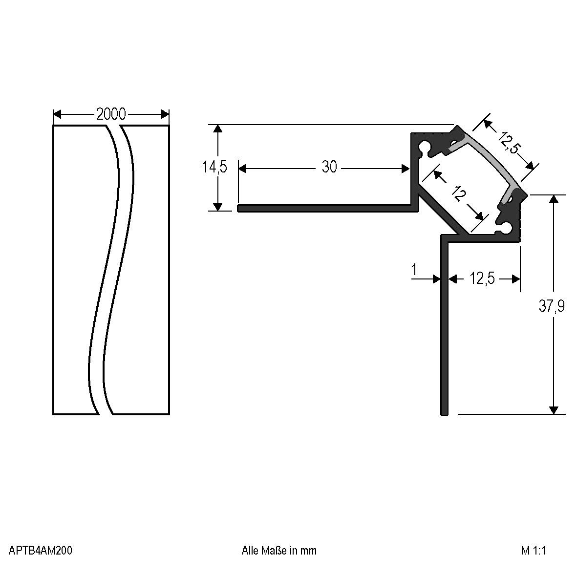 Alu-Profil m. Abdeckung APTB4AM200