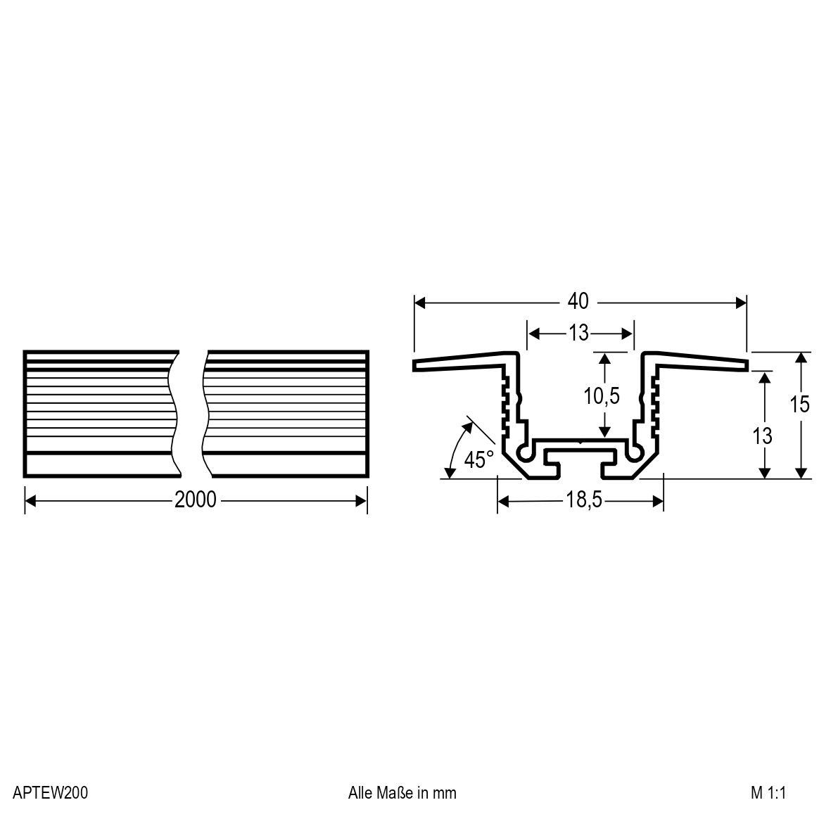 Aluminiumprofil 2m APTEW200