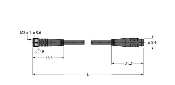 Aktuator- u. Sensorleitung PKG3M-0.6-PSG3S/TXL Aktuator- u. Sensorleitung PKG3M-0.6-PSG3S/TXL