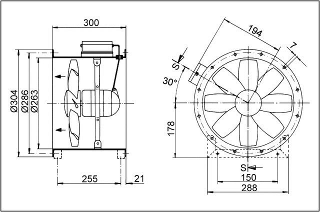 Axial-Rohrventilator DZR 25/4 B Ex e