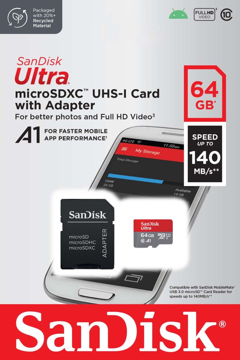 microSDXC Card 64GB SANDISK SDSQUAB-064G microSDXC Card 64GB SANDISK SDSQUAB-064G