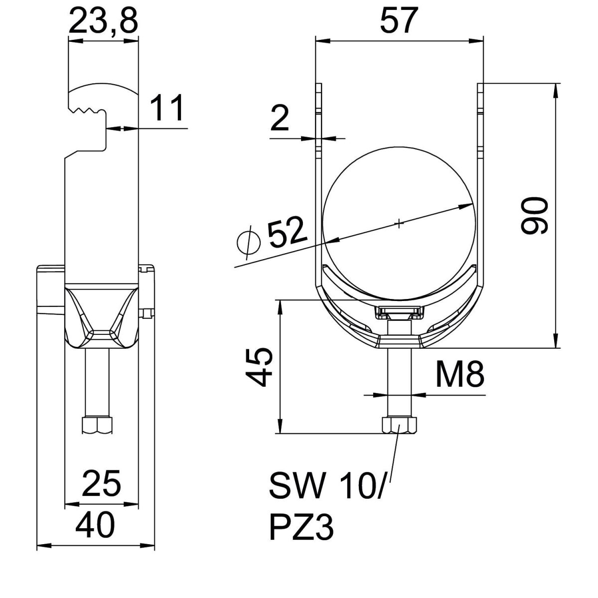 Bügelschelle BS-F1-K-52 ALU