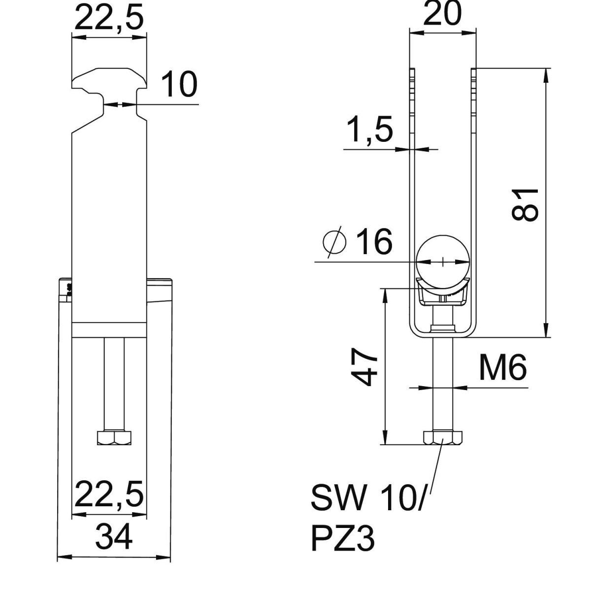 Bügelschelle BS-H3-K-16 ALU
