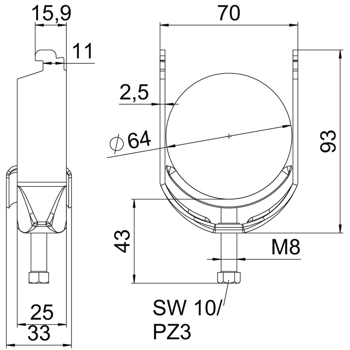 Bügelschelle BS-N1-M-64 FT