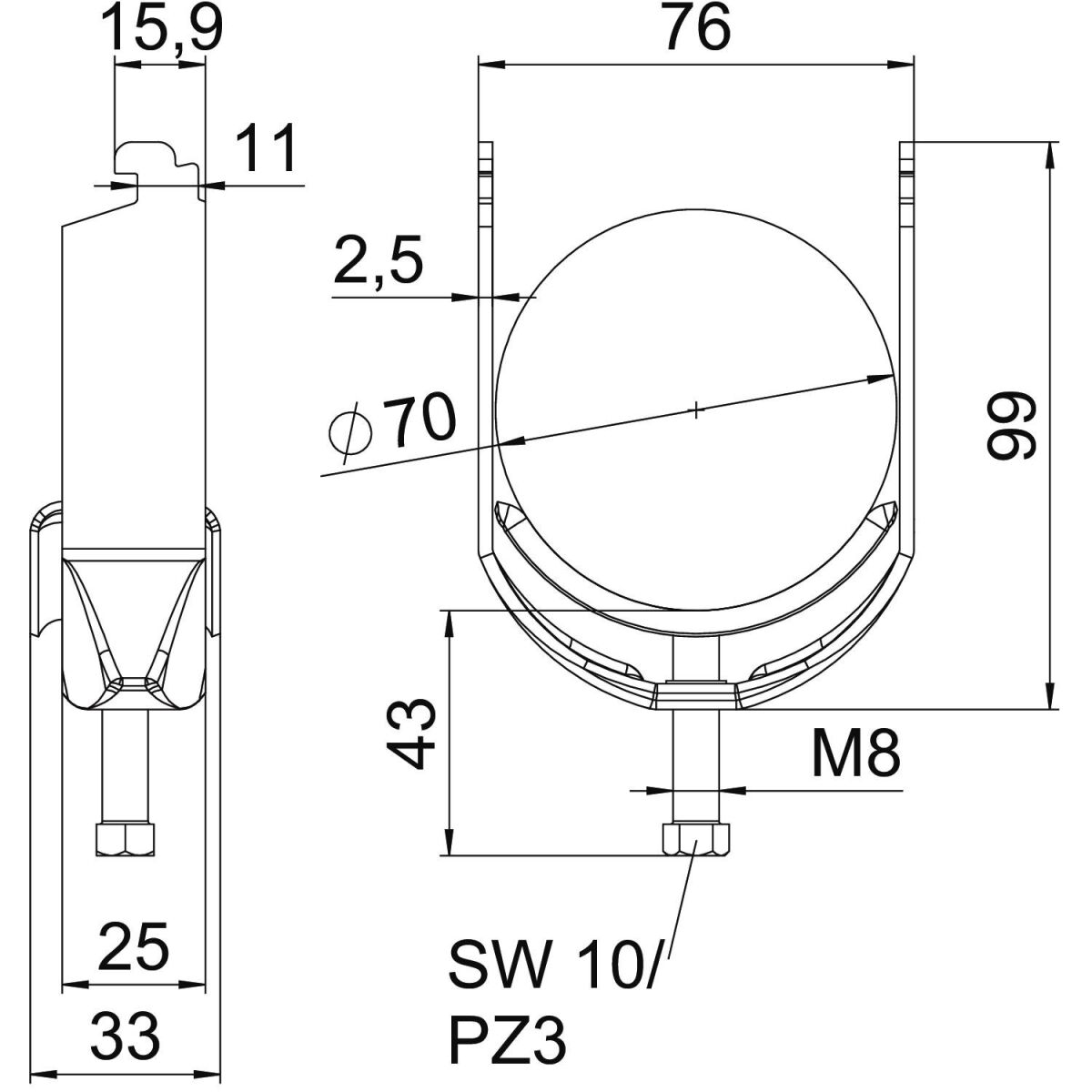 Bügelschelle BS-N1-M-70 FT